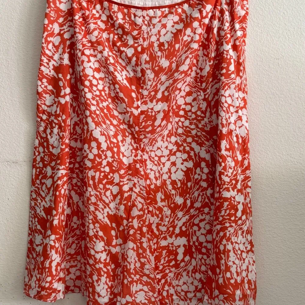 Talbots Linen Cotton A-Line Skirt Orange White Abstract Floral Size 14